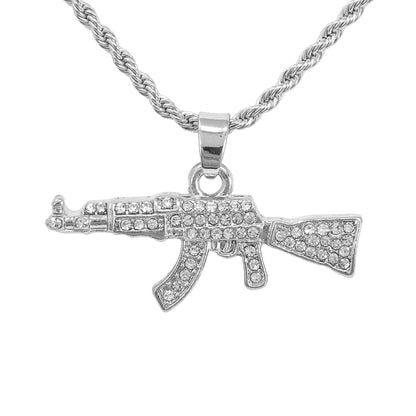 Iced Mini Gun Pendant with 3mm Rope Chain 24" - HC-287