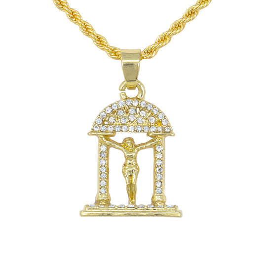 Iced Mini Crucifix Pendant with 3mm Rope Chain 24" - HC-289**