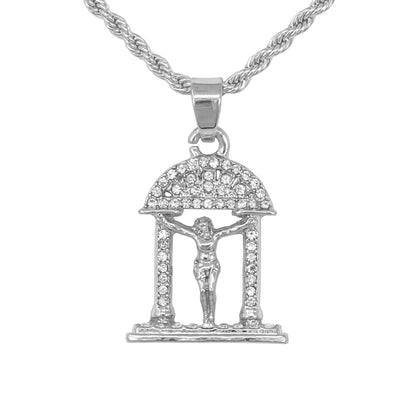 Iced Mini Crucifix Pendant with 3mm Rope Chain 24" - HC-289**