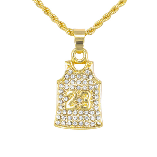Iced Mini Jersey Pendant with 3mm Rope Chain 24" - HC-291