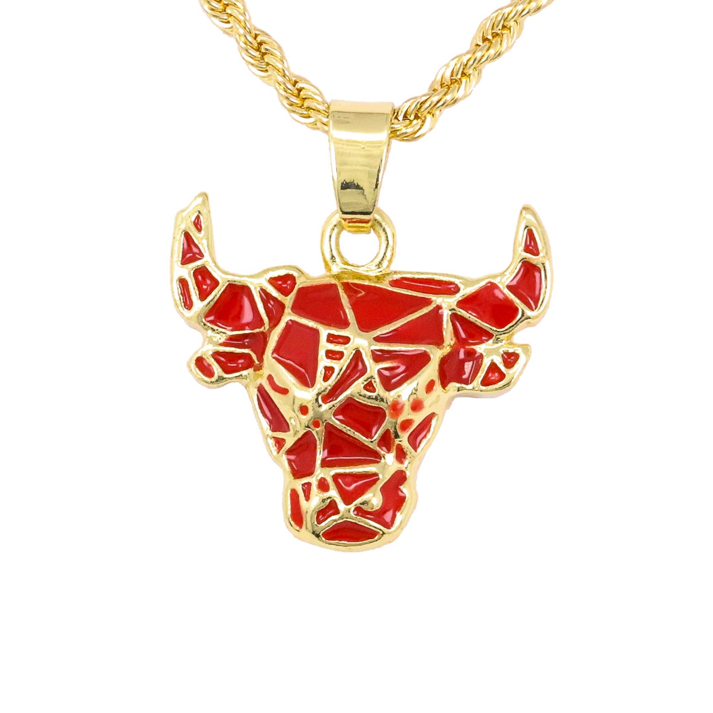 Iced Mini Bull Pendant with 3mm Rope Chain 24" - HC-296**