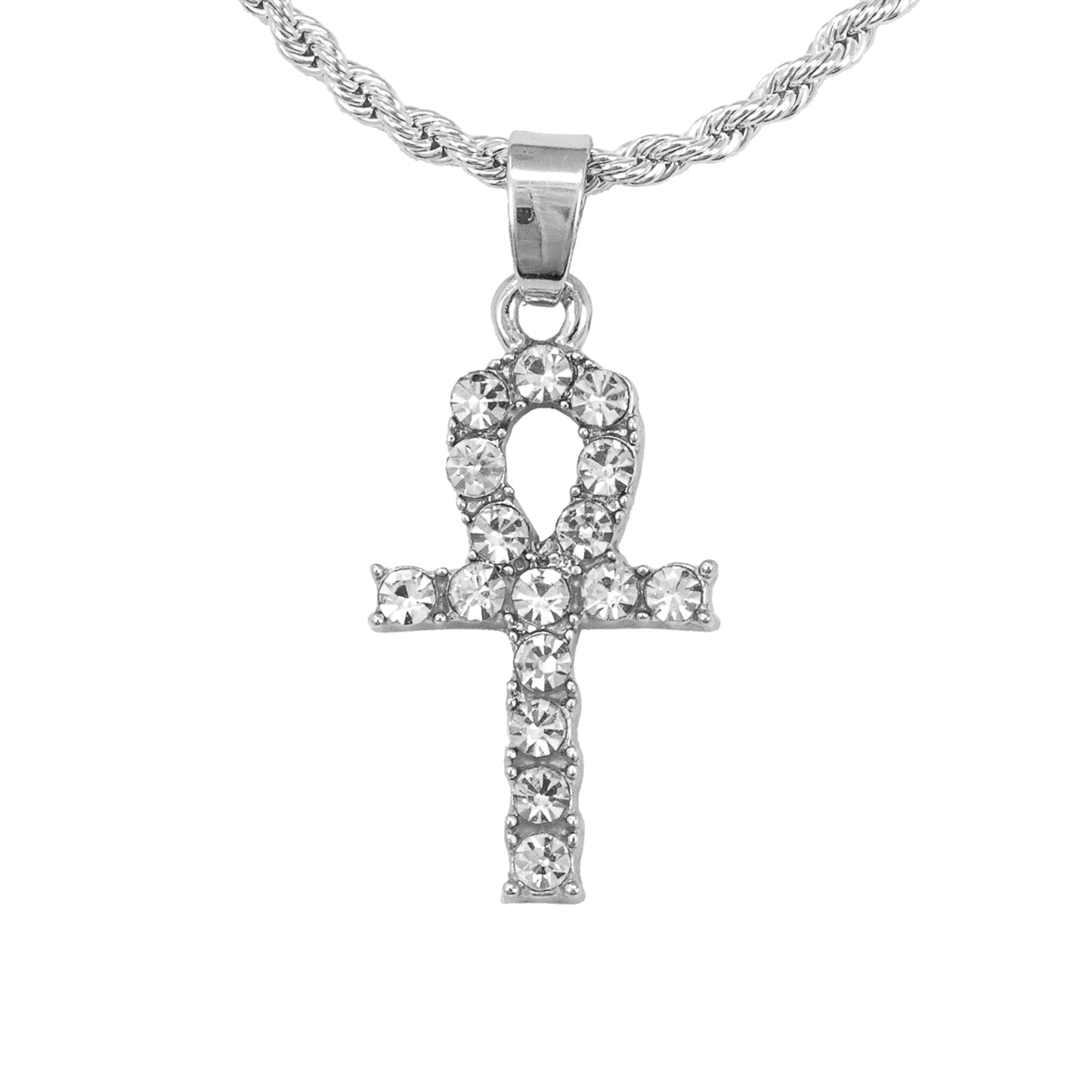 Iced Mini Ankh Pendant with 3mm Rope Chain 24" - HC-321