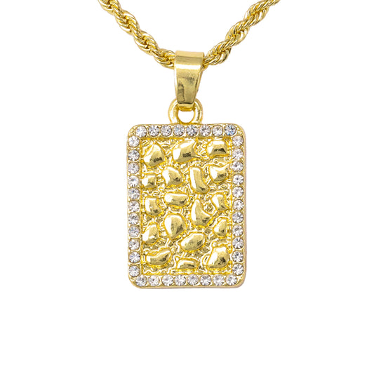 Iced Mini Tag Pendant with 3mm Rope Chain 24" - HC-322**