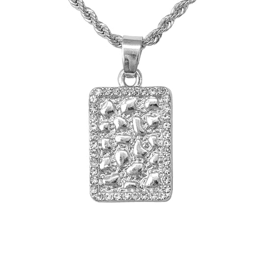 Iced Mini Tag Pendant with 3mm Rope Chain 24" - HC-322**