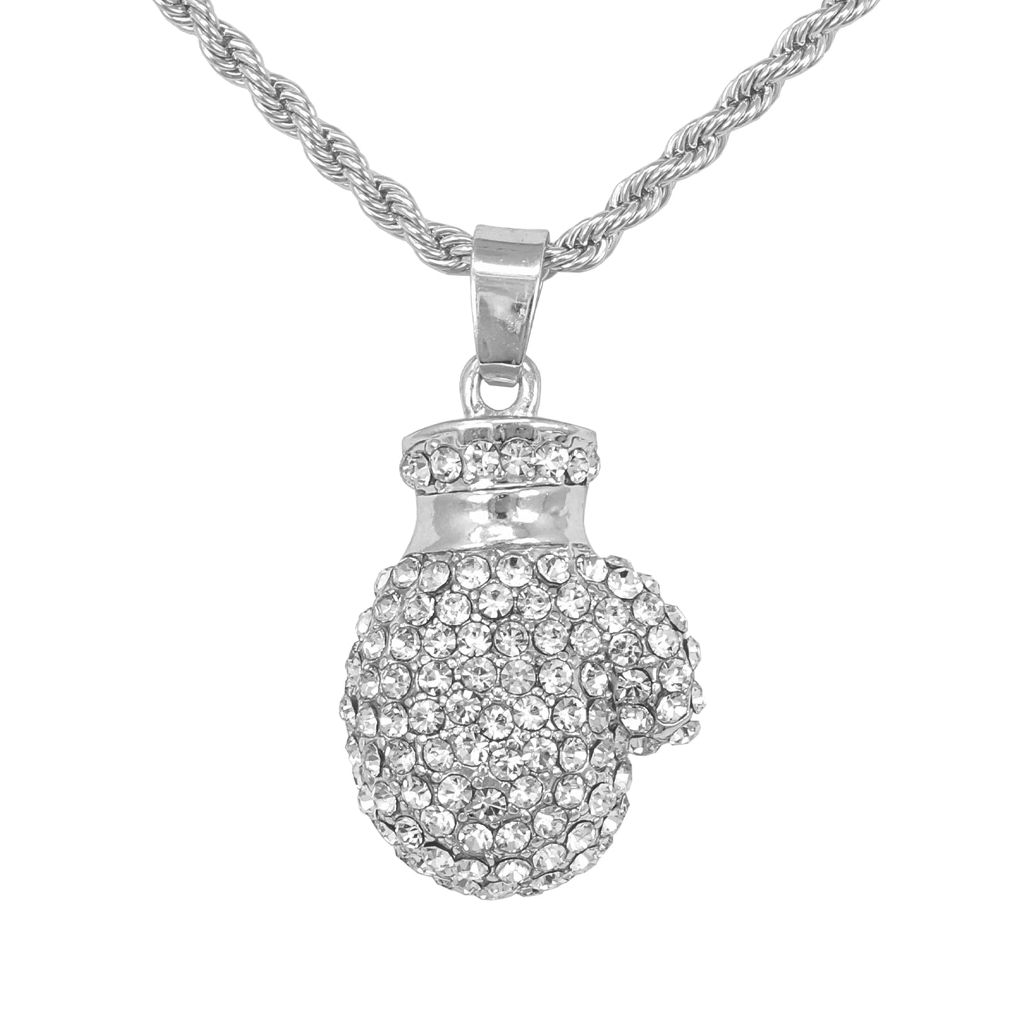 Iced Mini Boxing Pendant with 3mm Rope Chain 24" - HC-324**