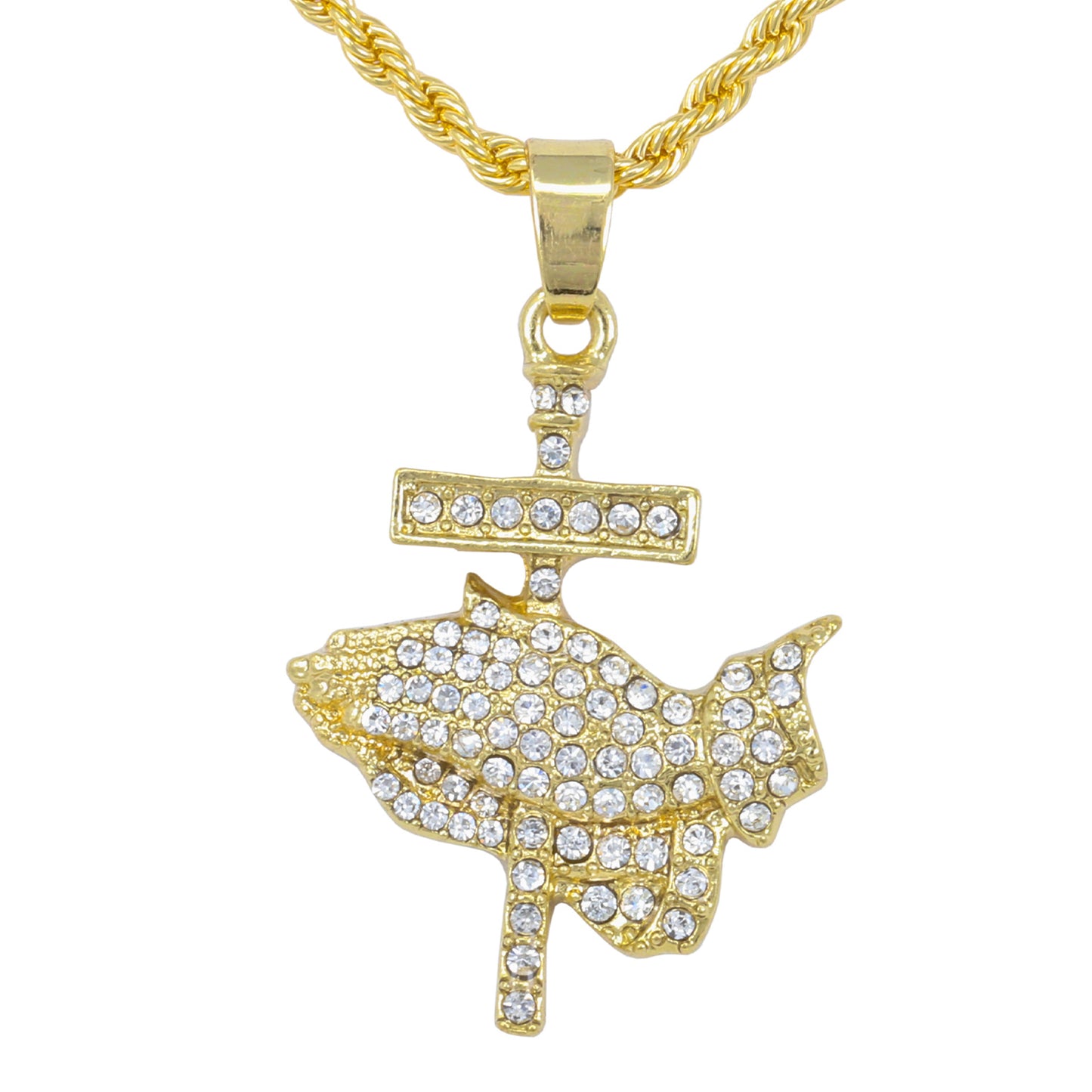 Iced Mini Praying Hands Pendant with 3mm Rope Chain 24" - HC-326