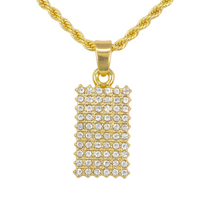 Iced Mini Tag Pendant with 3mm Rope Chain 24" - HC-331**