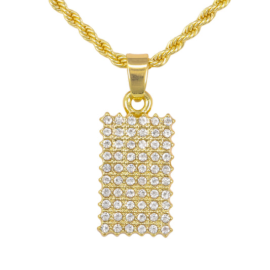 Iced Mini Tag Pendant with 3mm Rope Chain 24" - HC-331**