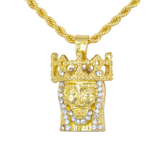 Iced Mini Jesus Pendant with 3mm Rope Chain 24" - HC-333