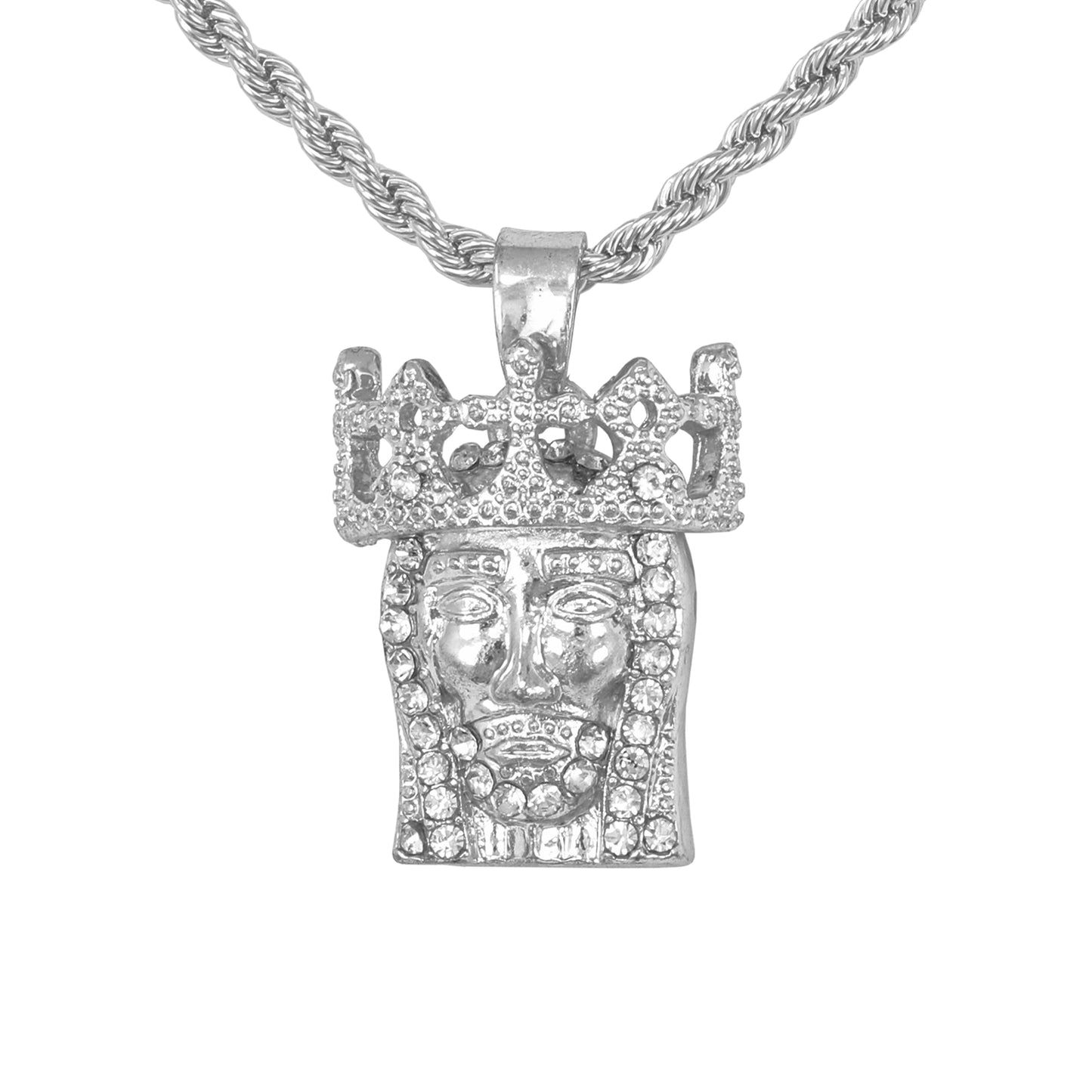 Iced Mini Jesus Pendant with 3mm Rope Chain 24" - HC-333