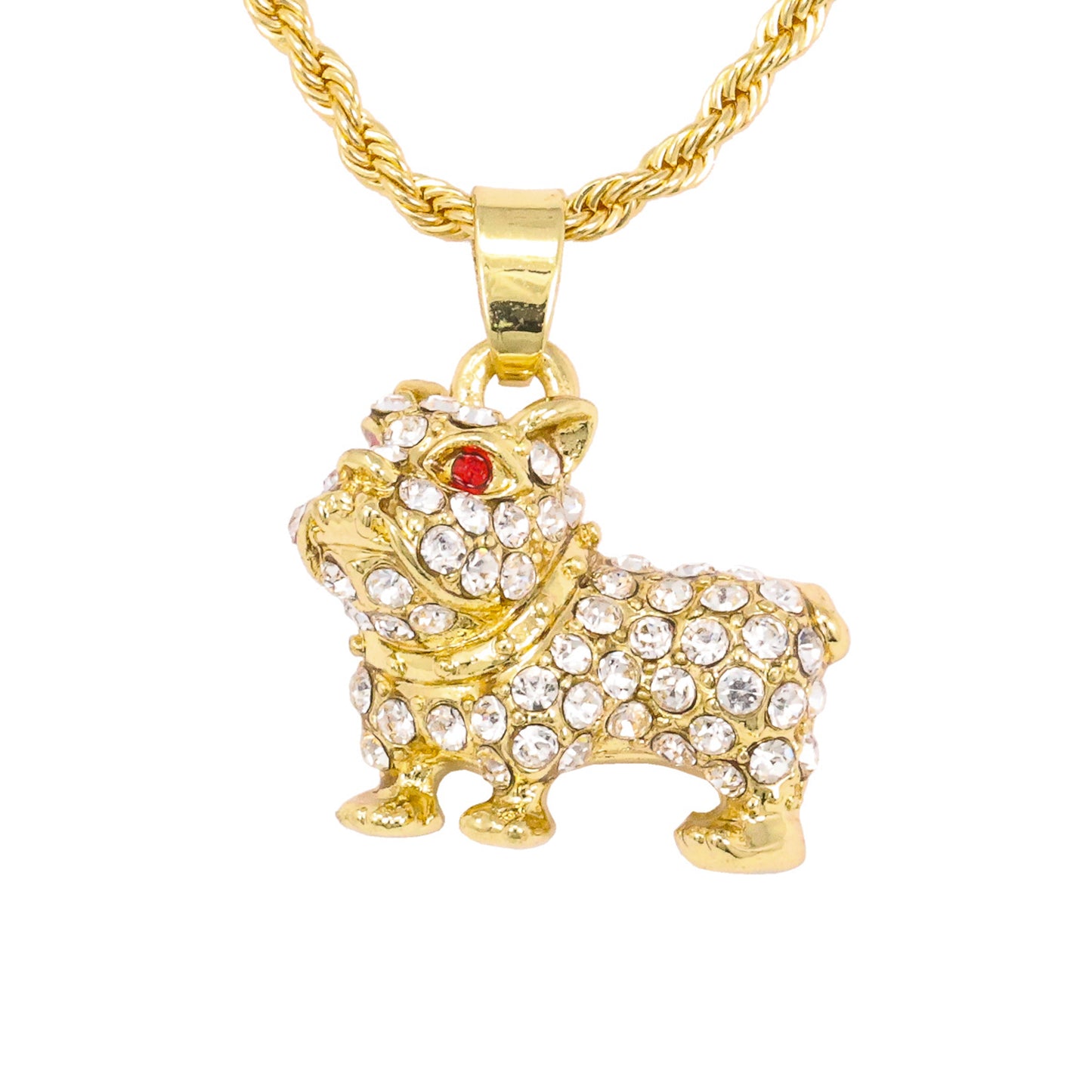 Iced Mini Dog Pendant with 3mm Rope Chain 24" - HC-338