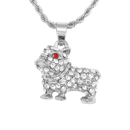 Iced Mini Dog Pendant with 3mm Rope Chain 24" - HC-338