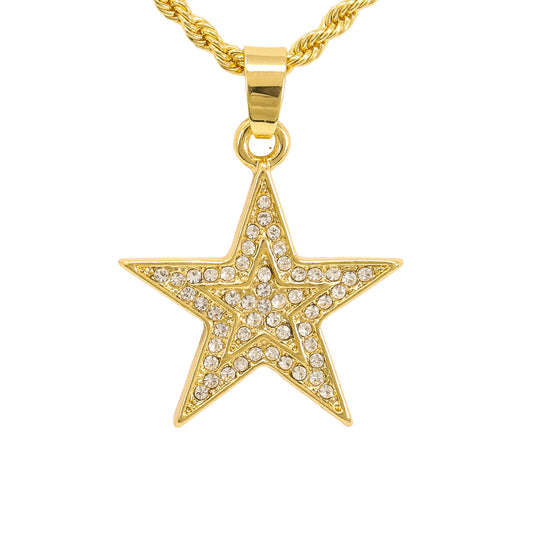 Iced Mini Star Pendant with 3mm Rope Chain 24" - HC-339**