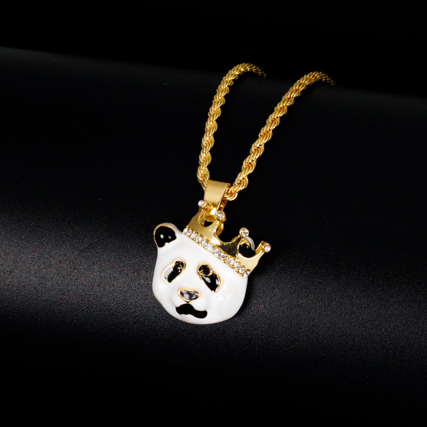 Iced Mini Panda Pendant with 3mm Rope Chain 24" - HC-341