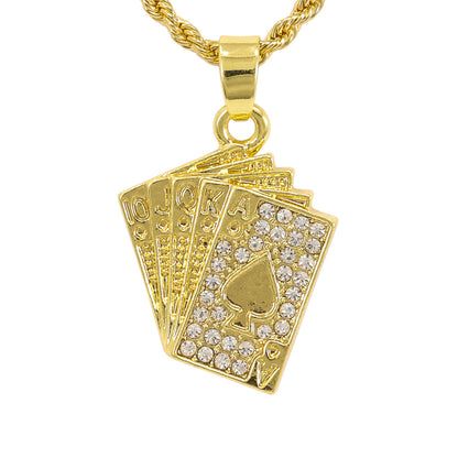 Iced Mini RoyalFlush Pendant with 3mm Rope Chain 24" - HC-342