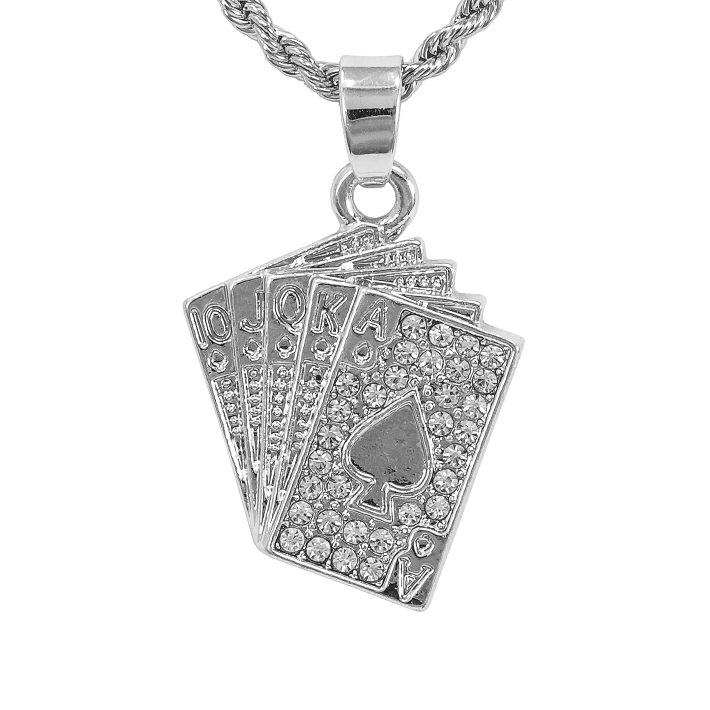 Iced Mini RoyalFlush Pendant with 3mm Rope Chain 24" - HC-342