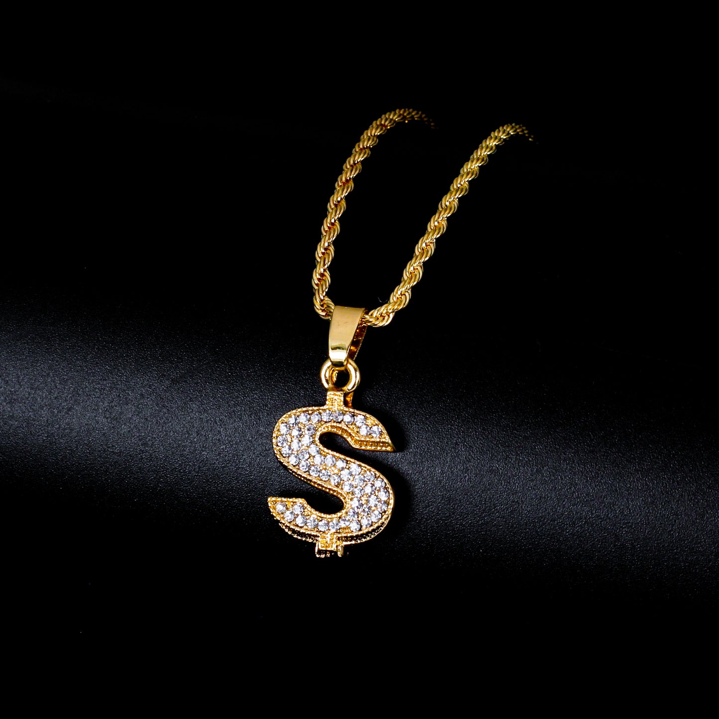 Iced Mini Money Pendant with 3mm Rope Chain 24" - HC-345