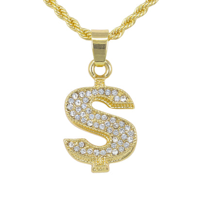 Iced Mini Money Pendant with 3mm Rope Chain 24" - HC-345
