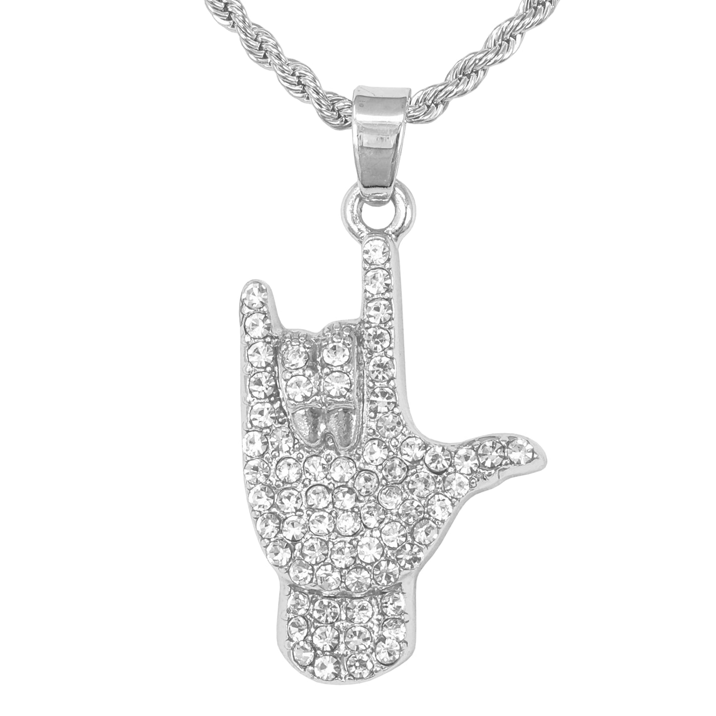Iced Mini Peace Pendant with 3mm Rope Chain 24" - HC-349**