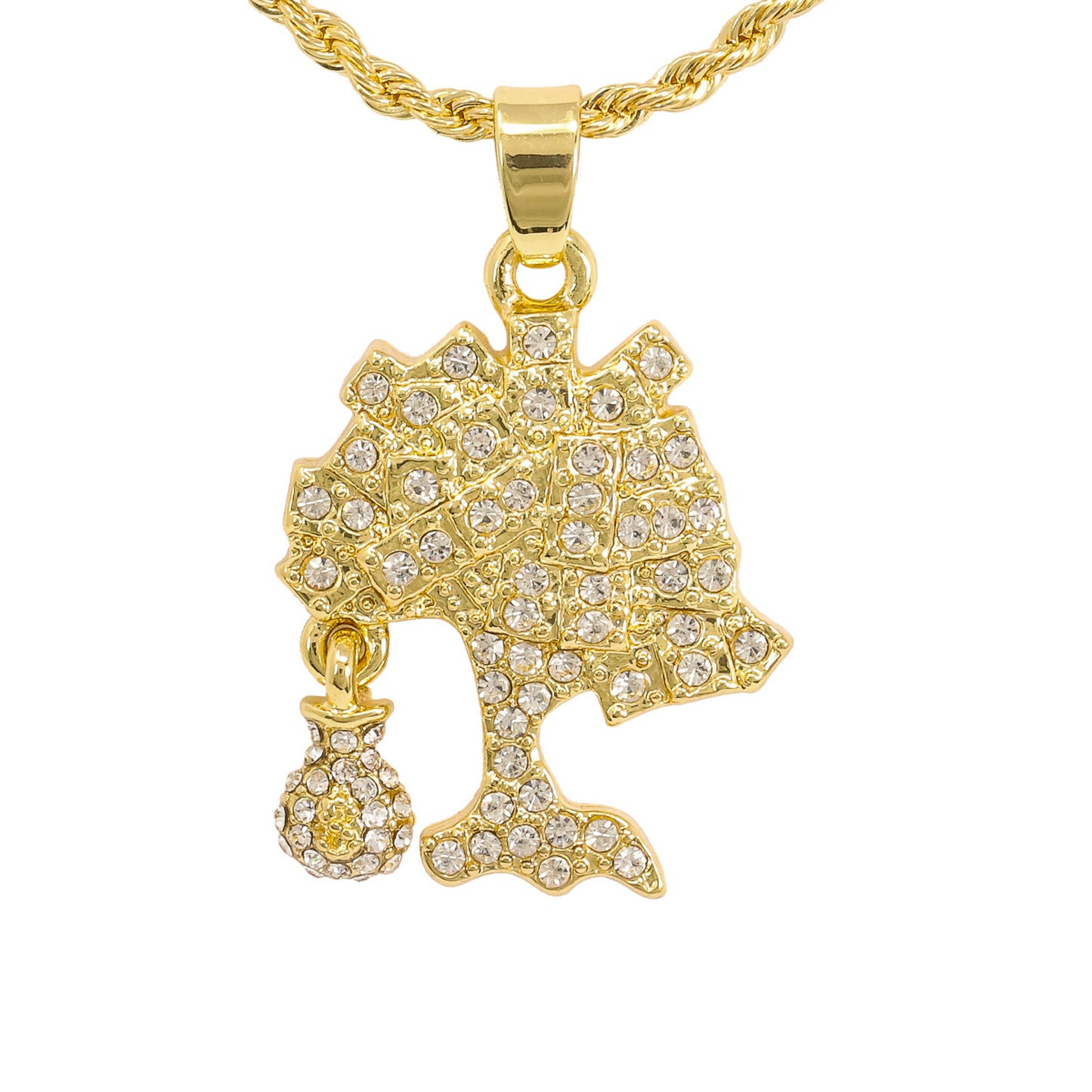 Iced Mini Money Tree Pendant with 3mm Rope Chain 24" - HC-350**