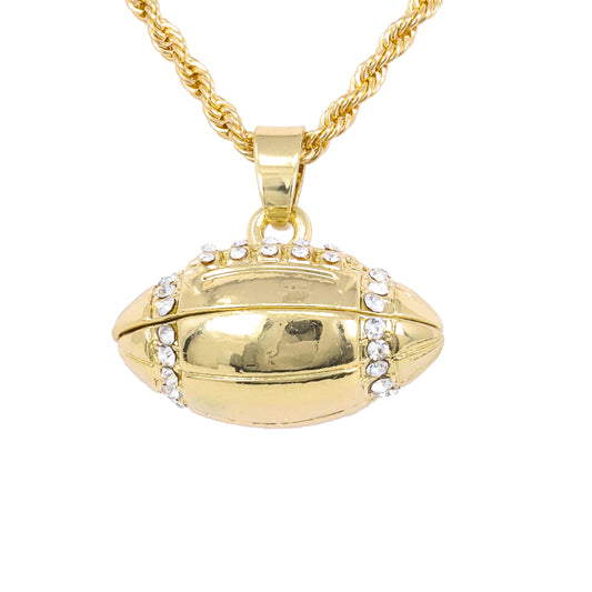 Iced Mini Football Pendant with 3mm Rope Chain 24" - HC-352**