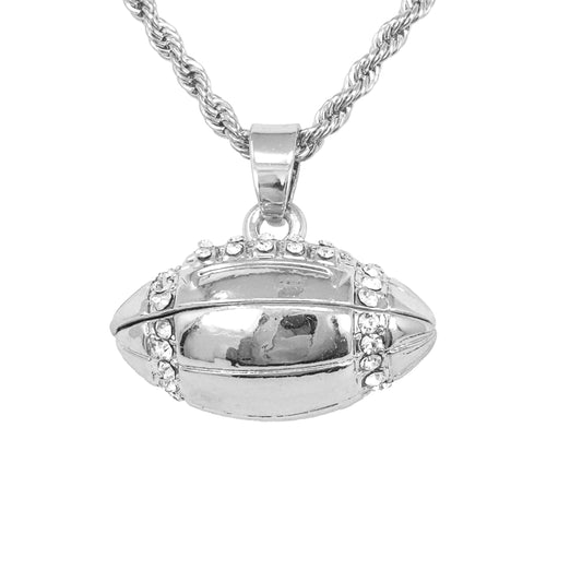Iced Mini Football Pendant with 3mm Rope Chain 24" - HC-352**