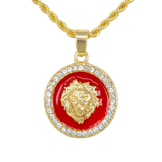 Iced Mini Lion Pendant with 3mm Rope Chain 24" - HC-353