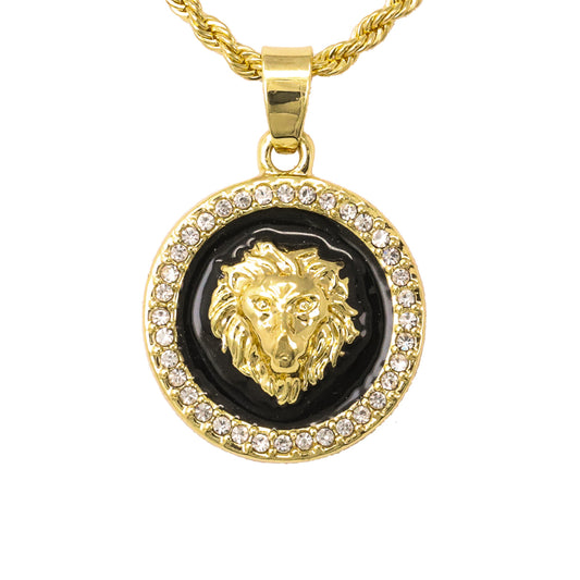 Iced Mini Lion Pendant with 3mm Rope Chain 24" - HC-354
