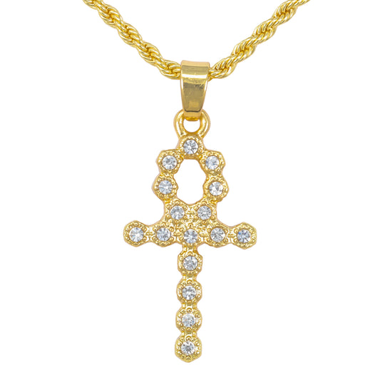 Iced Mini Ankh Pendant with 3mm Rope Chain 24" - HC-357**