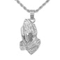 Iced Mini Praying Hands Pendant with 3mm Rope Chain 24" - HC-358**