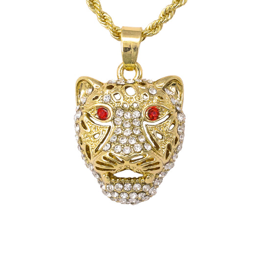 Iced Mini Cheetah Pendant with 3mm Rope Chain 24" - HC-359