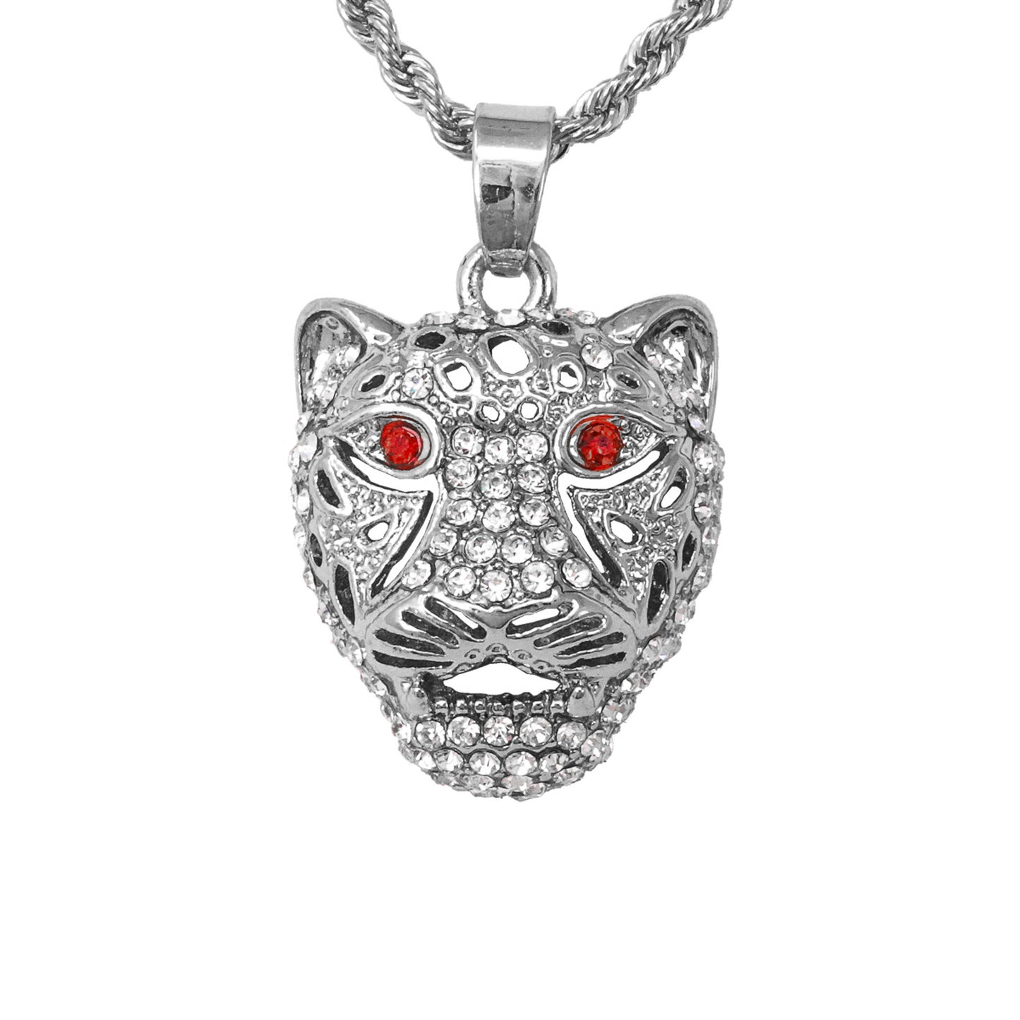 Iced Mini Cheetah Pendant with 3mm Rope Chain 24" - HC-359