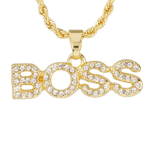 Iced Mini Boss Pendant with 3mm Rope Chain 24" - HC-367