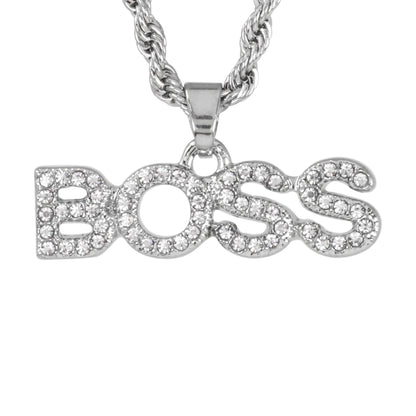 Iced Mini Boss Pendant with 3mm Rope Chain 24" - HC-367