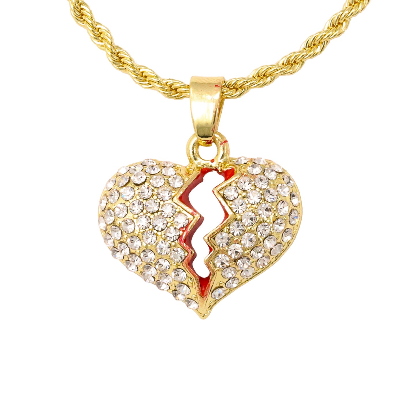 Iced Mini Heart Pendant with 3mm Rope Chain 24" - HC-370