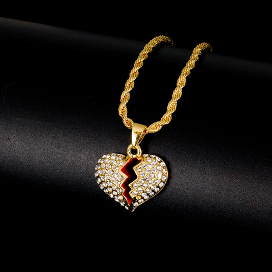Iced Mini Heart Pendant with 3mm Rope Chain 24" - HC-370