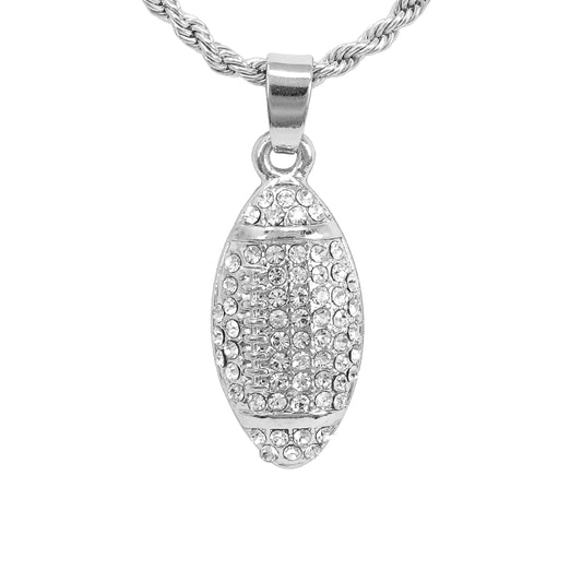 Iced Mini Football Pendant with 3mm Rope Chain 24" - HC-372