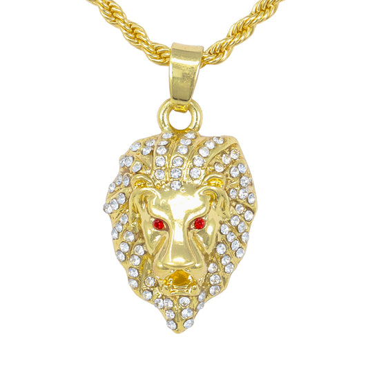 Iced Mini Lion Pendant with 3mm Rope Chain 24" - HC-374