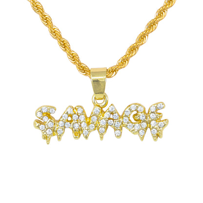 Iced Mini Savage Pendant with 3mm Rope Chain 24" - HC-377