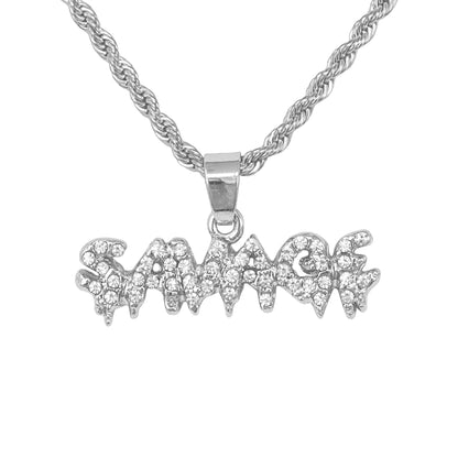 Iced Mini Savage Pendant with 3mm Rope Chain 24" - HC-377