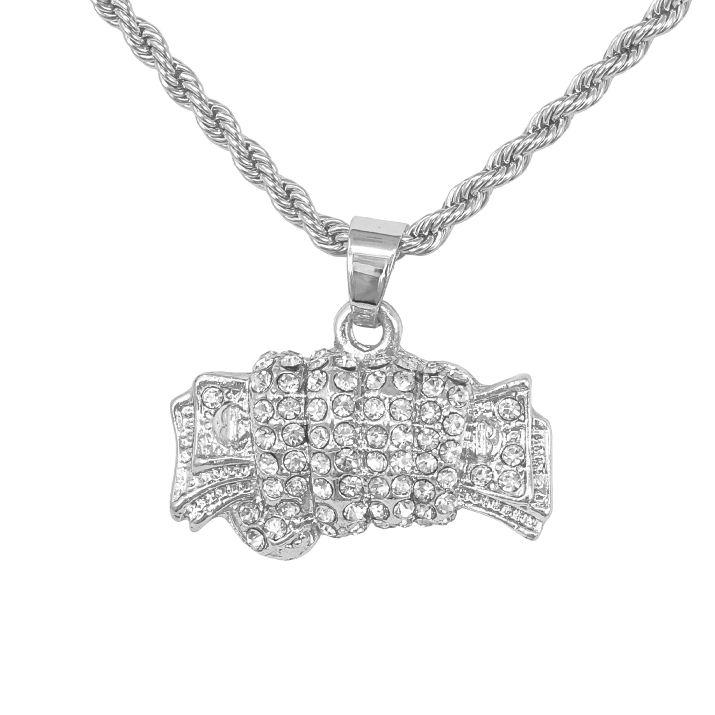 Iced Mini Money Pendant with 3mm Rope Chain 24" - HC-378**