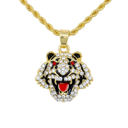 Iced Mini Tiger Pendant with 3mm Rope Chain 24" - HC-380