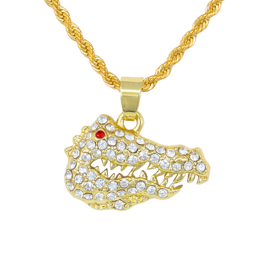 Iced Mini Gator Pendant with 3mm Rope Chain 24" - HC-381**