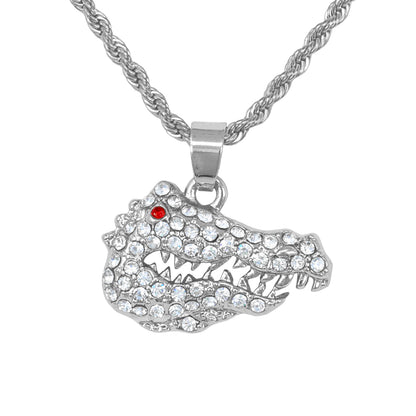 Iced Mini Gator Pendant with 3mm Rope Chain 24" - HC-381**
