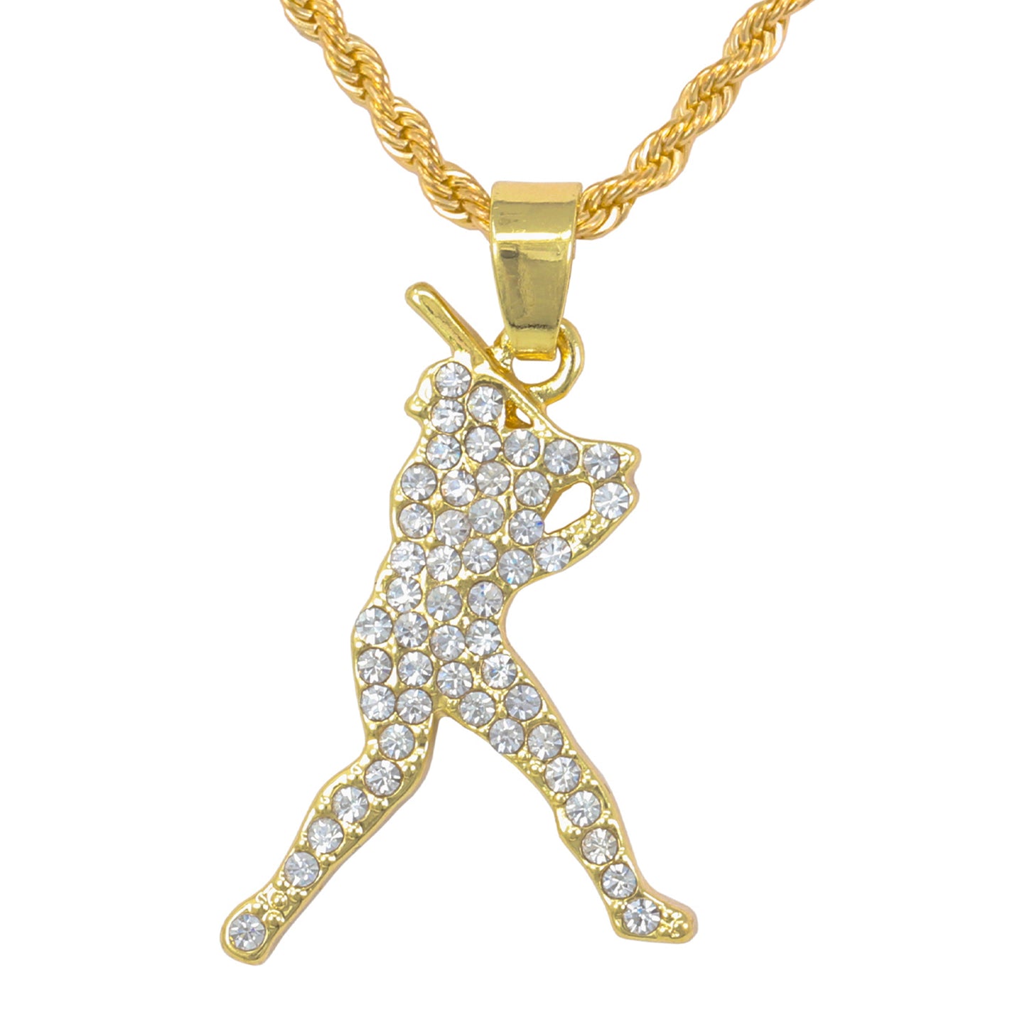 Iced Mini Baseball Pendant with 3mm Rope Chain 24" - HC-382**