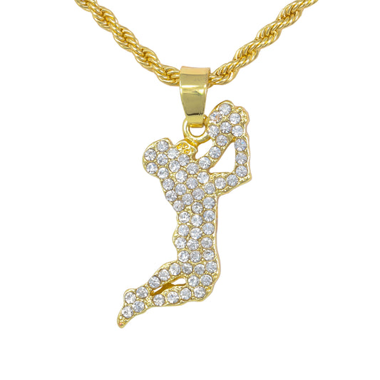 Iced Mini Football Pendant with 3mm Rope Chain 24" - HC-383**