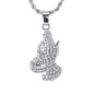 Iced Mini Praying Hands Pendant with 3mm Rope Chain 24" - HC-392