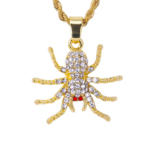 Iced Mini Spider Pendant with 3mm Rope Chain 24" - HC-393
