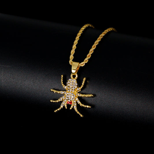 Iced Mini Spider Pendant with 3mm Rope Chain 24" - HC-393
