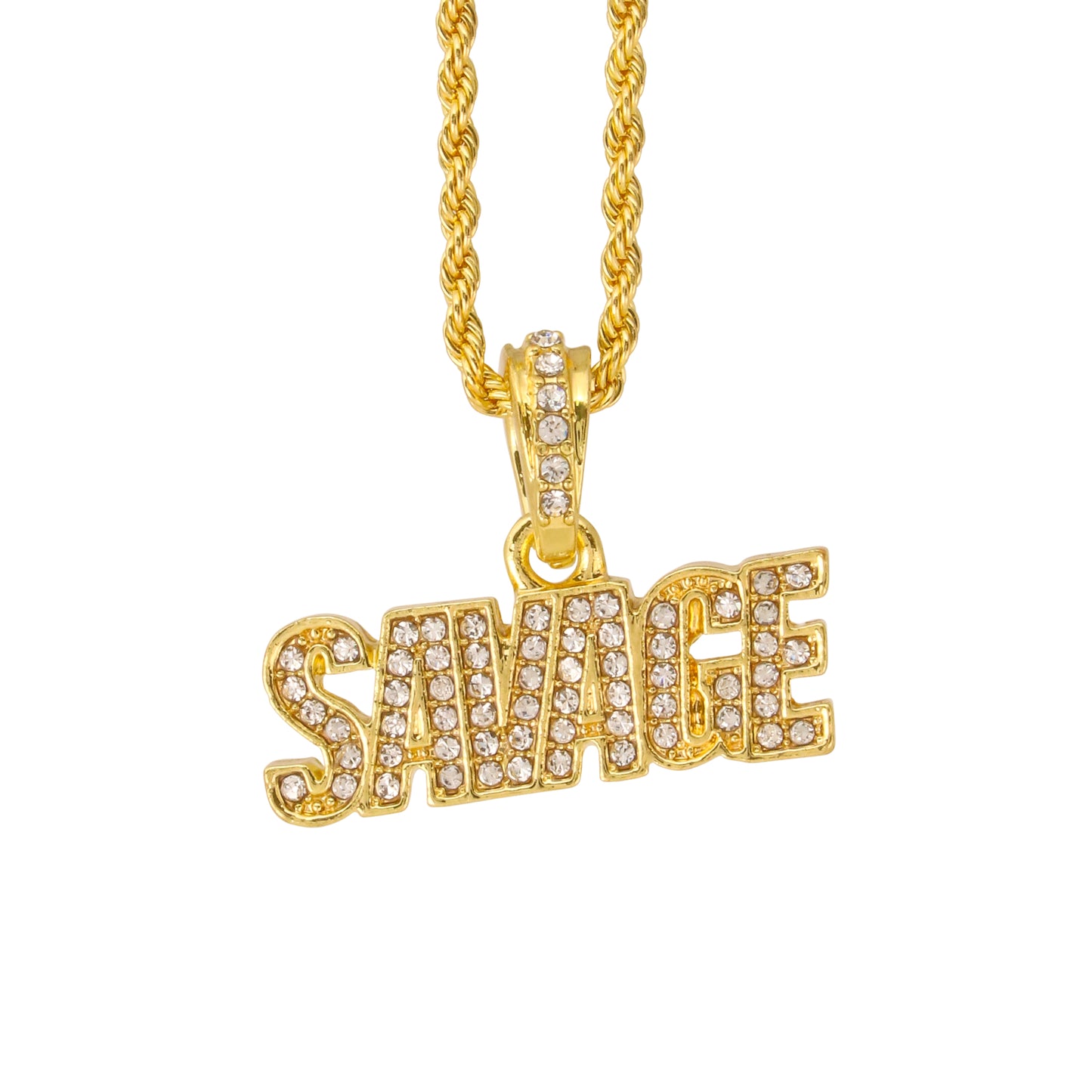 Iced Mini Savage Pendant with 3mm Rope Chain 24" - HC-397